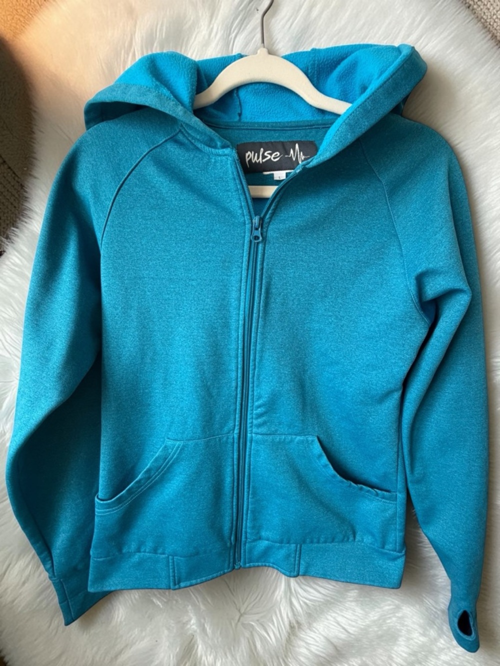 Pulse Athletic Zip Hoodie Womens Large Teal Thumbhole Sweatshirt Activewear